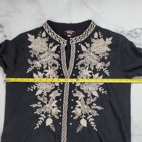 Johnny Was Workshop Black Silk Embroidered Tunic Top - Picture 4 of 7